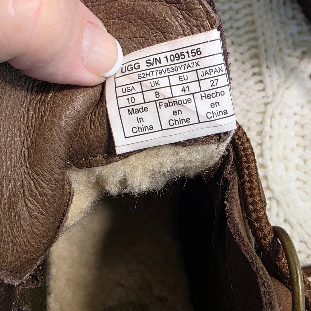 UGG Cecile Duck Boots Brown Waterproof Leather Shearling Women 10 Excellent